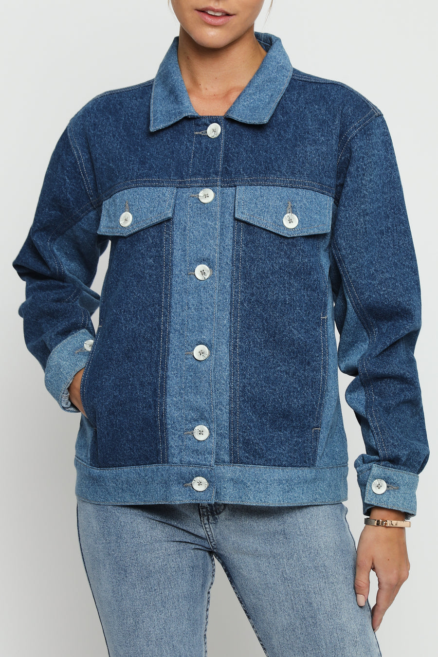 OVERSIZED DENIM JACKET - MID BLUE -  Women's Oversize denim Jacket
