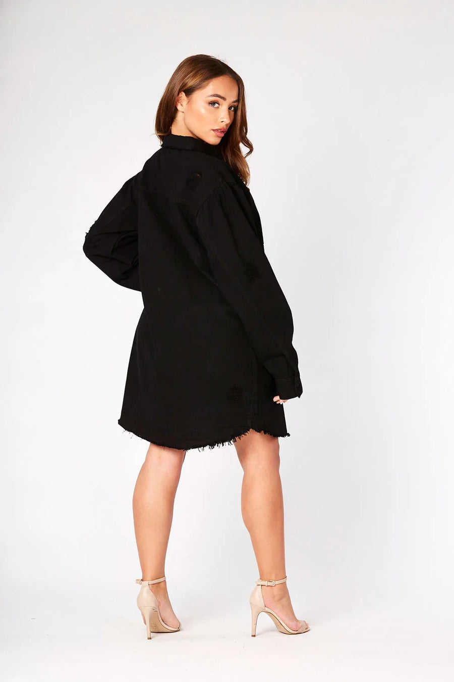 OVERSIZED LONG DENIM SHIRT - BLACK -  Women's Oversize Denim Shirts