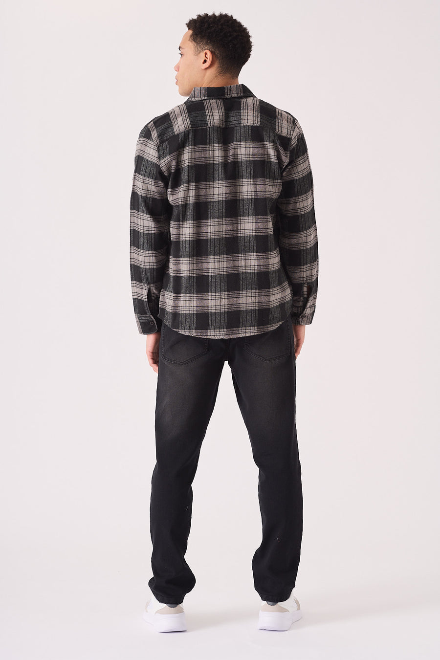 PLAID FLANNEL CHECK SHIRT - BLACK AND GREY -  Men's Check Shirts