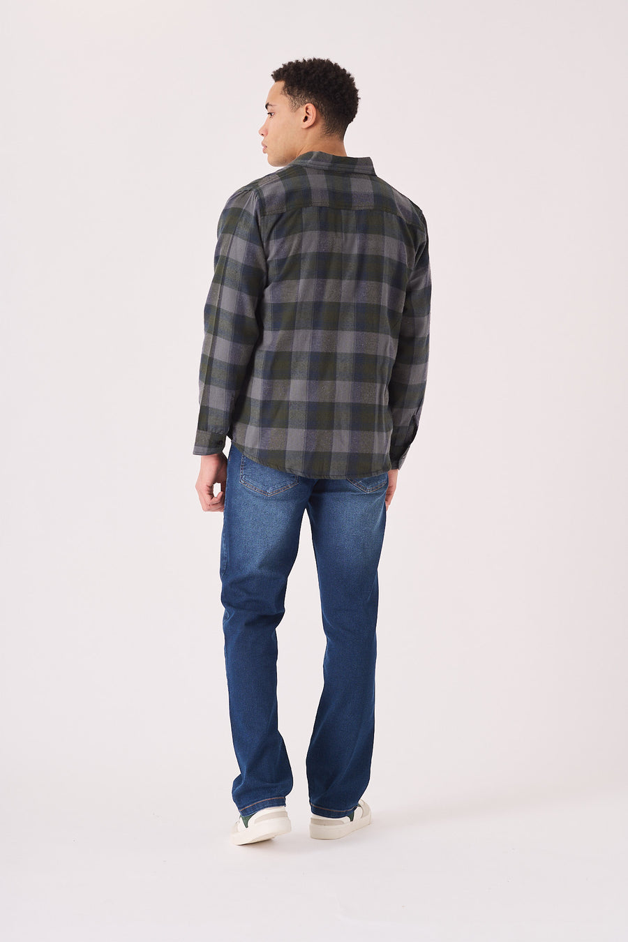 PLAID FLANNEL CHECK SHIRT - GREY OLIVE -  Men's Check Shirts