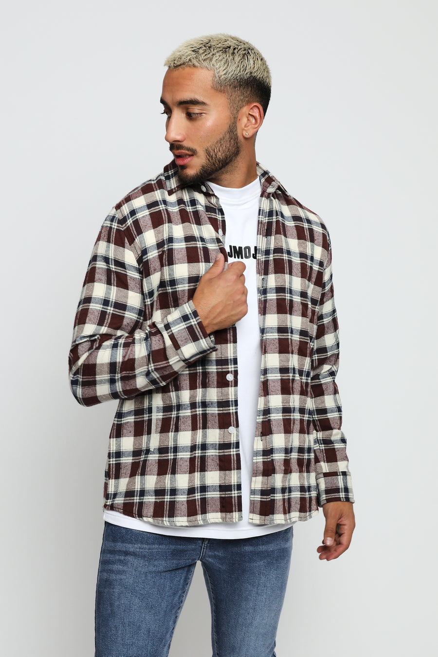 PLAID FLANNEL CHECK SHIRT - MAROON NAVY -  Men's Check Shirts