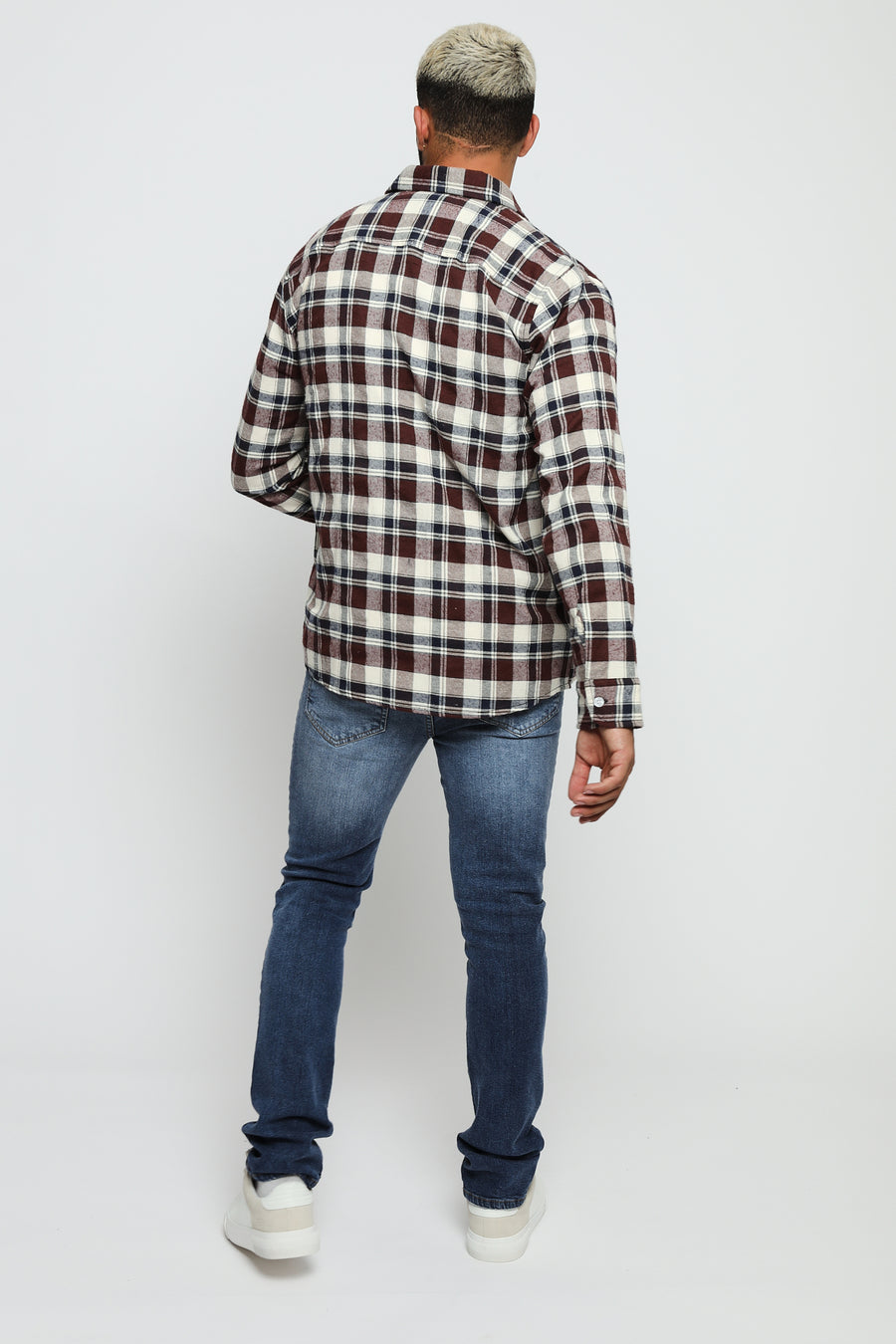 PLAID FLANNEL CHECK SHIRT - MAROON NAVY -  Men's Check Shirts