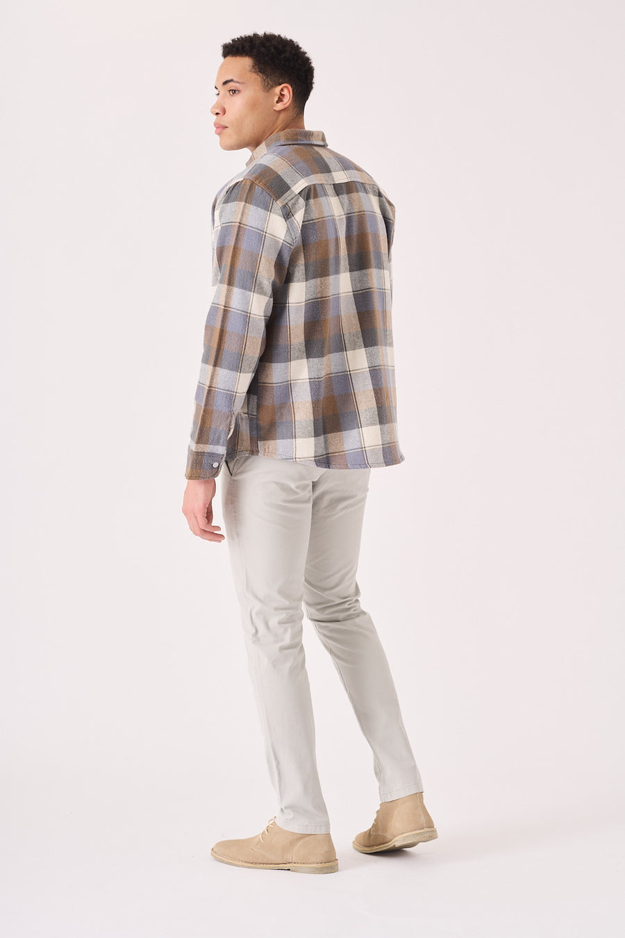 PLAID FLANNEL CHECK SHIRT - ORANGE GREY -  Men's Check Shirts