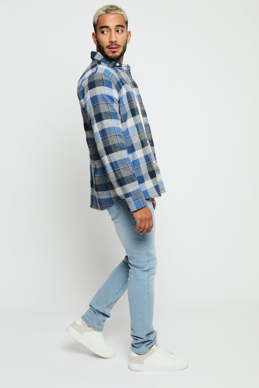 PLAID FLANNEL CHECK SHIRT - TONES OF BLUE -  Men's Check Shirts