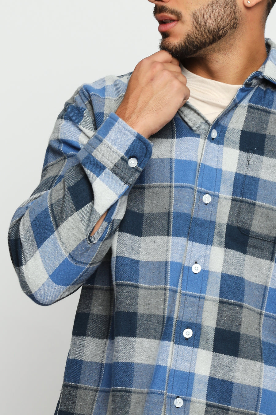 PLAID FLANNEL CHECK SHIRT - TONES OF BLUE -  Men's Check Shirts