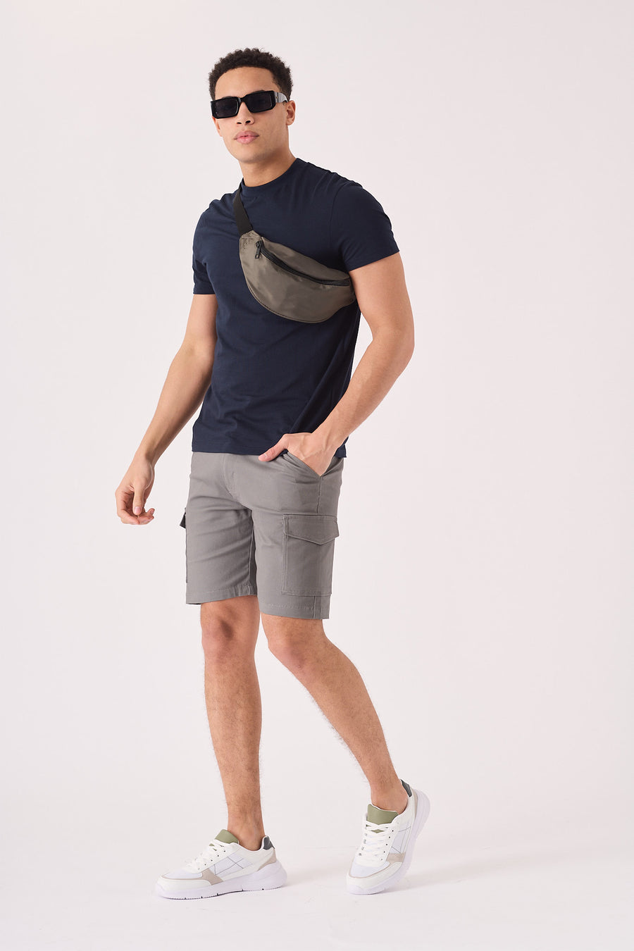 REGULAR CARGO SHORTS - GREY -  Men's Cargo Denim Shorts