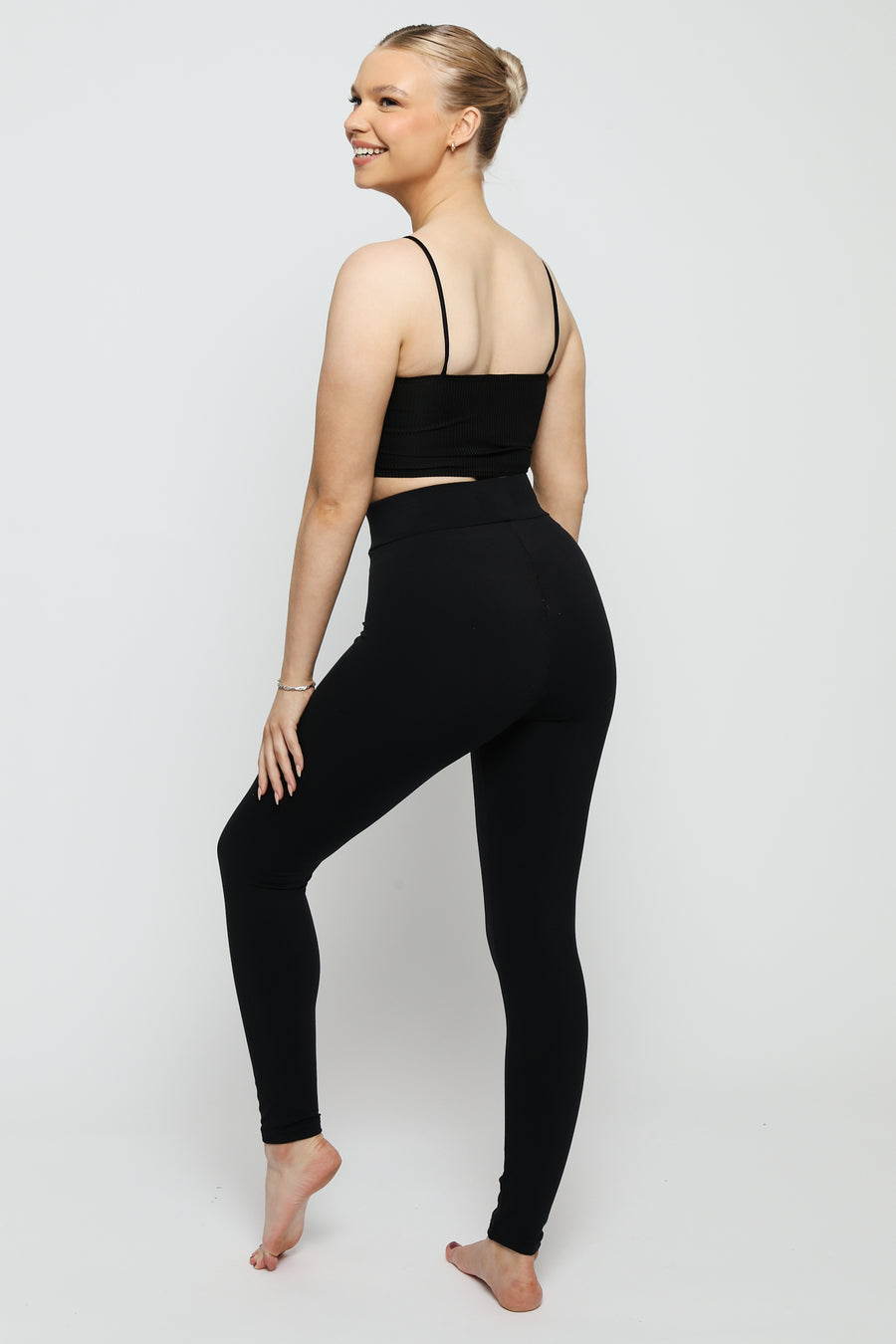 REGULAR FITTED LEGGING WITH DEEP WAISTBAND - SOLID BLACK -  Women's Athleisure Leggings