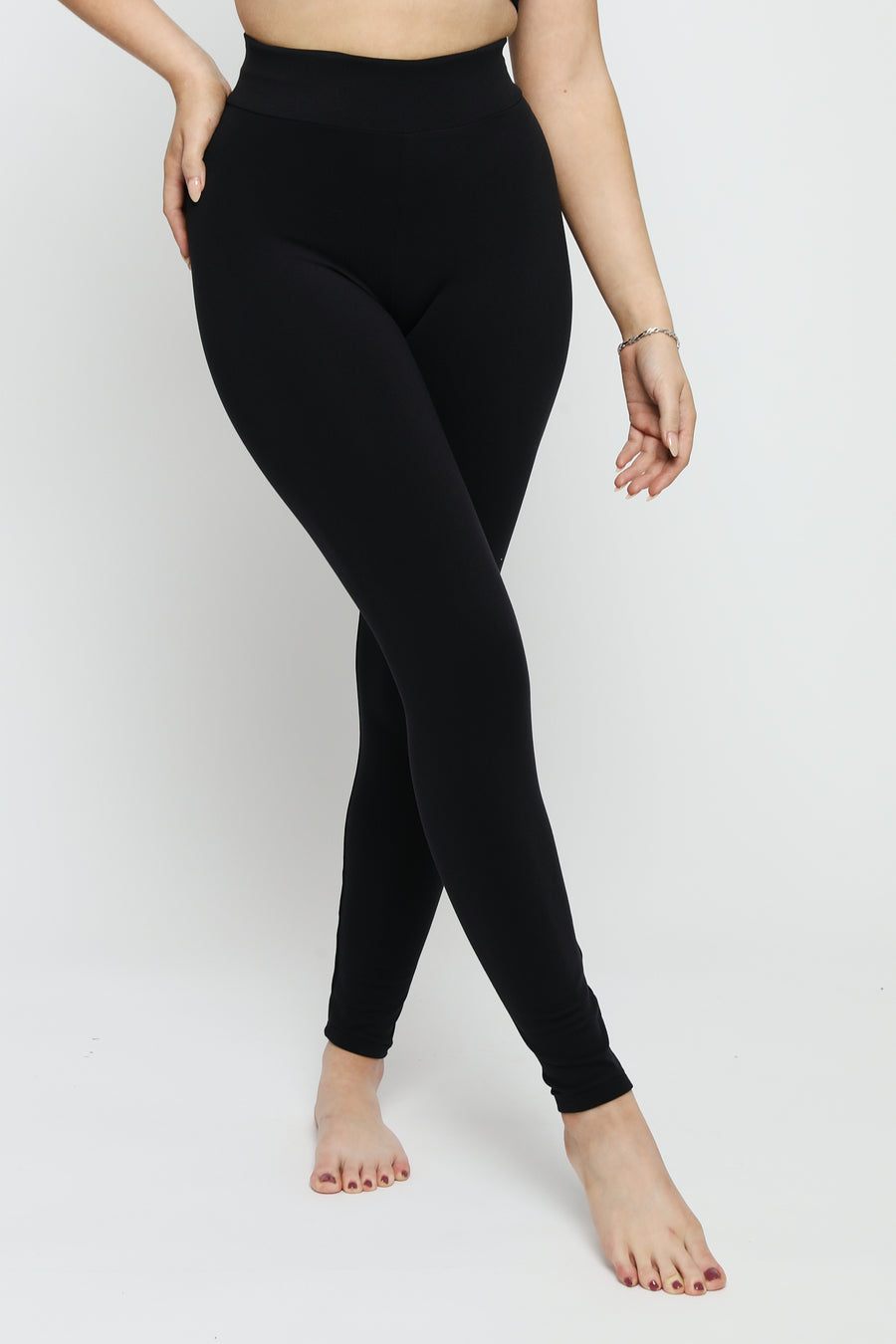 REGULAR FITTED LEGGING WITH DEEP WAISTBAND - SOLID BLACK -  Women's Athleisure Leggings
