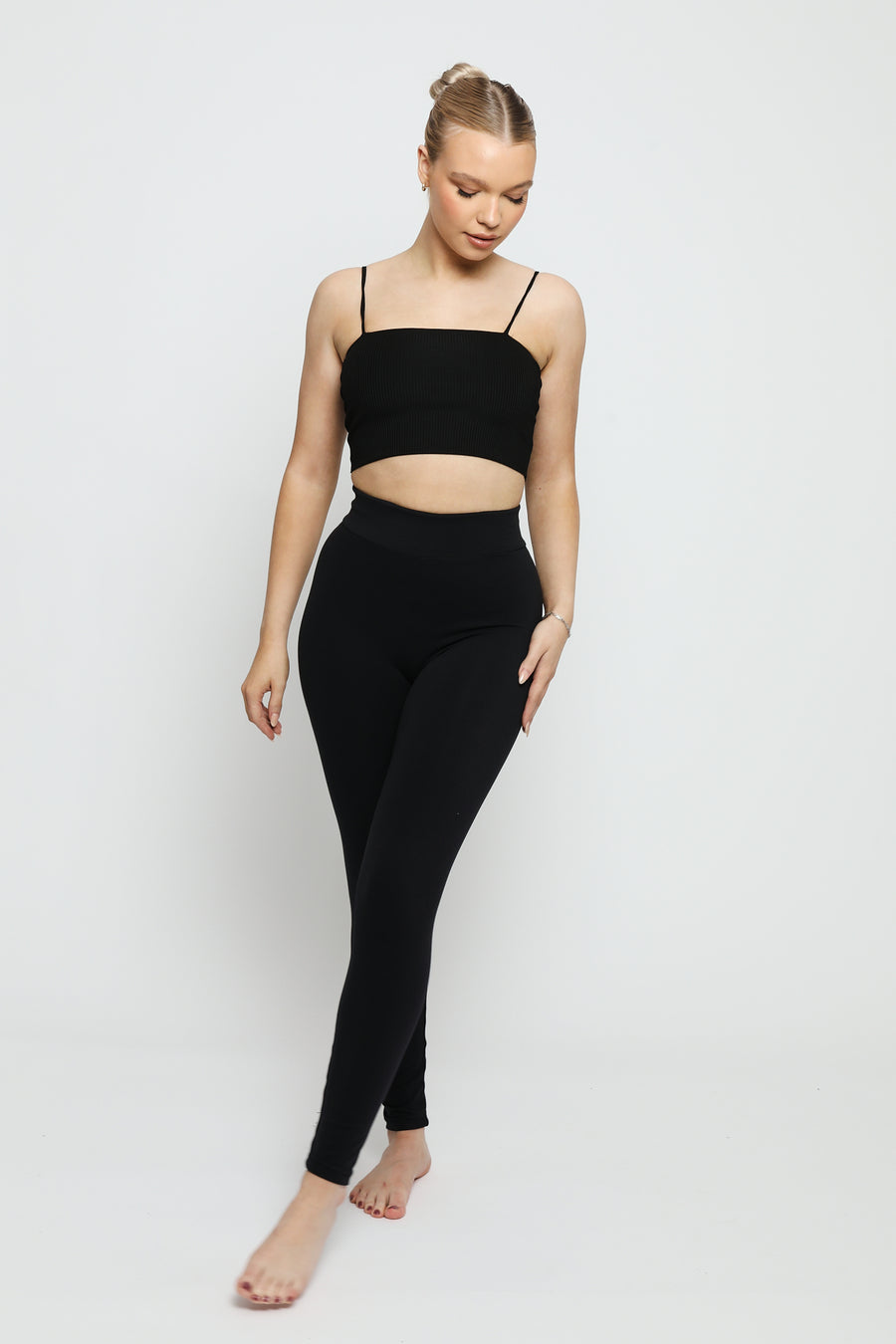 REGULAR FITTED LEGGING WITH DEEP WAISTBAND - SOLID BLACK -  Women's Athleisure Leggings
