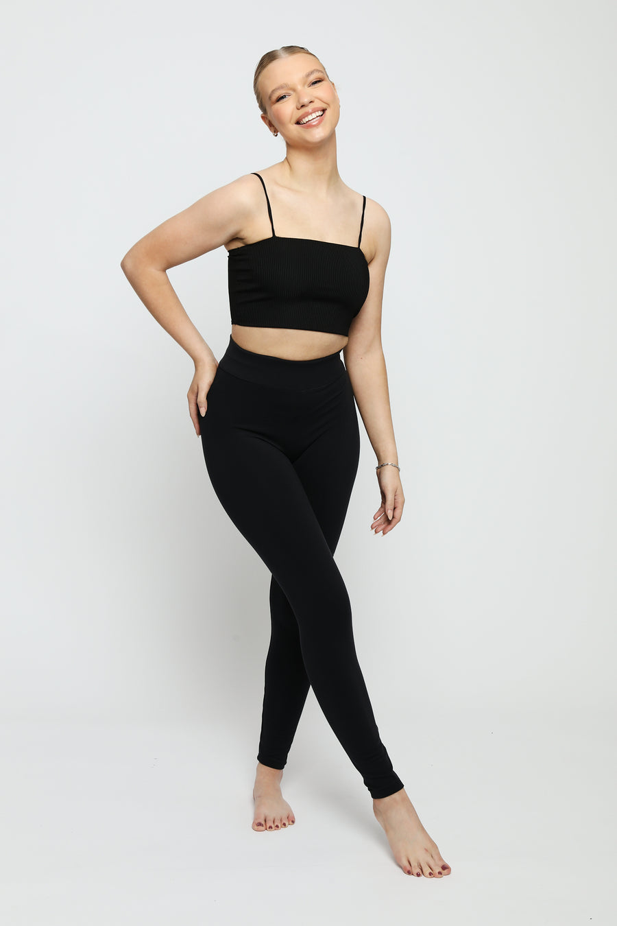 REGULAR FITTED LEGGING WITH DEEP WAISTBAND - SOLID BLACK -  Women's Athleisure Leggings