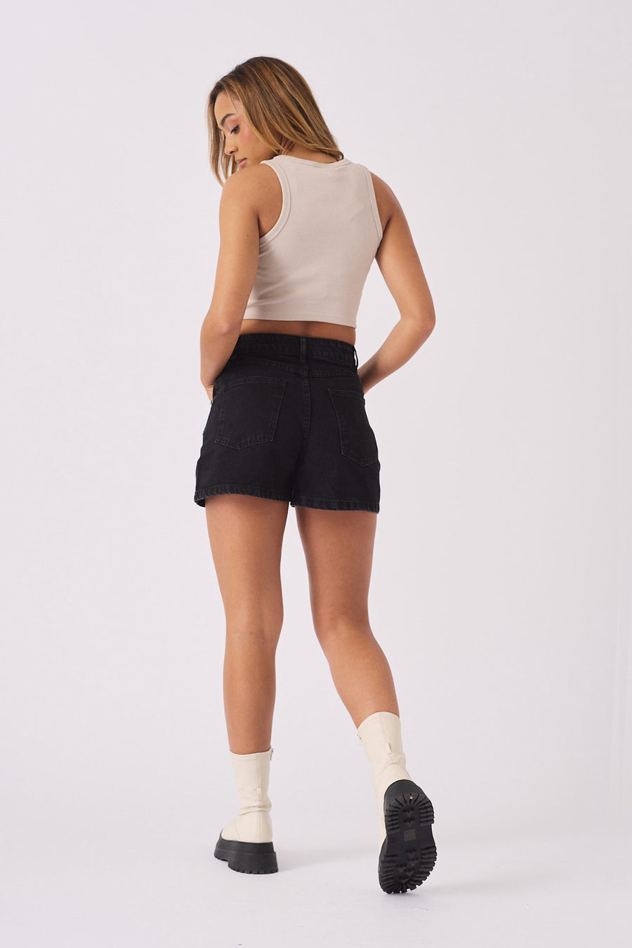 RIPPED DENIM SHORTS - BLACK WASH -  Women's Denim Shorts