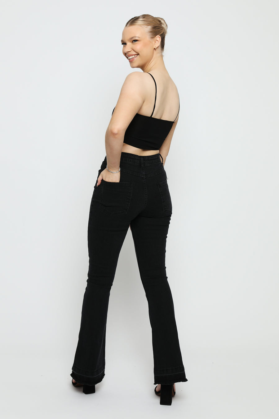 SABLE Black Frayed Hem Flare Jeans - Black Wash -  Women's Flare Jeans