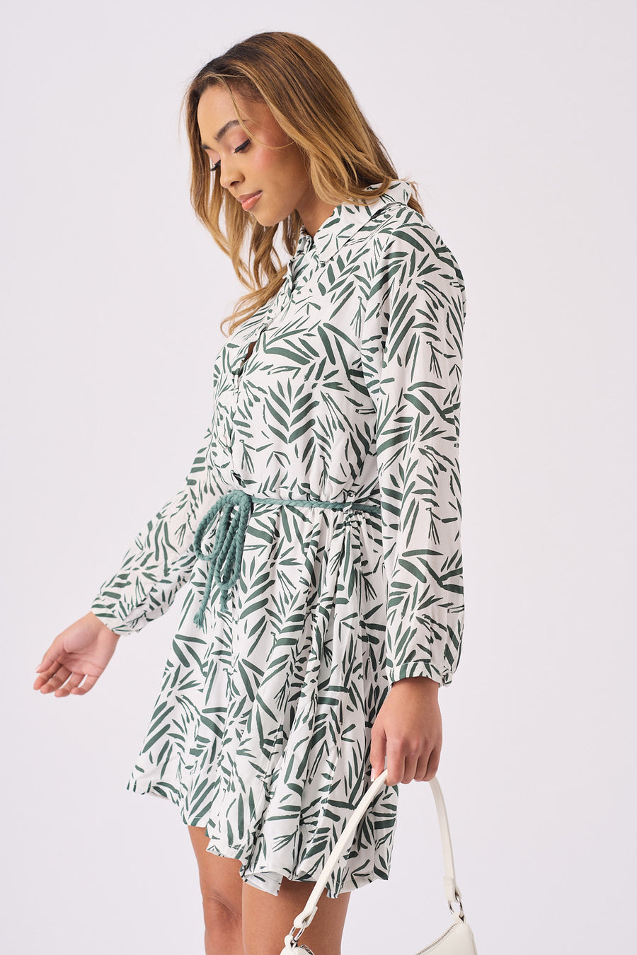 SKATER FLUTER DRESS WITH BELT TIE - GREEN -  Women's Dresses