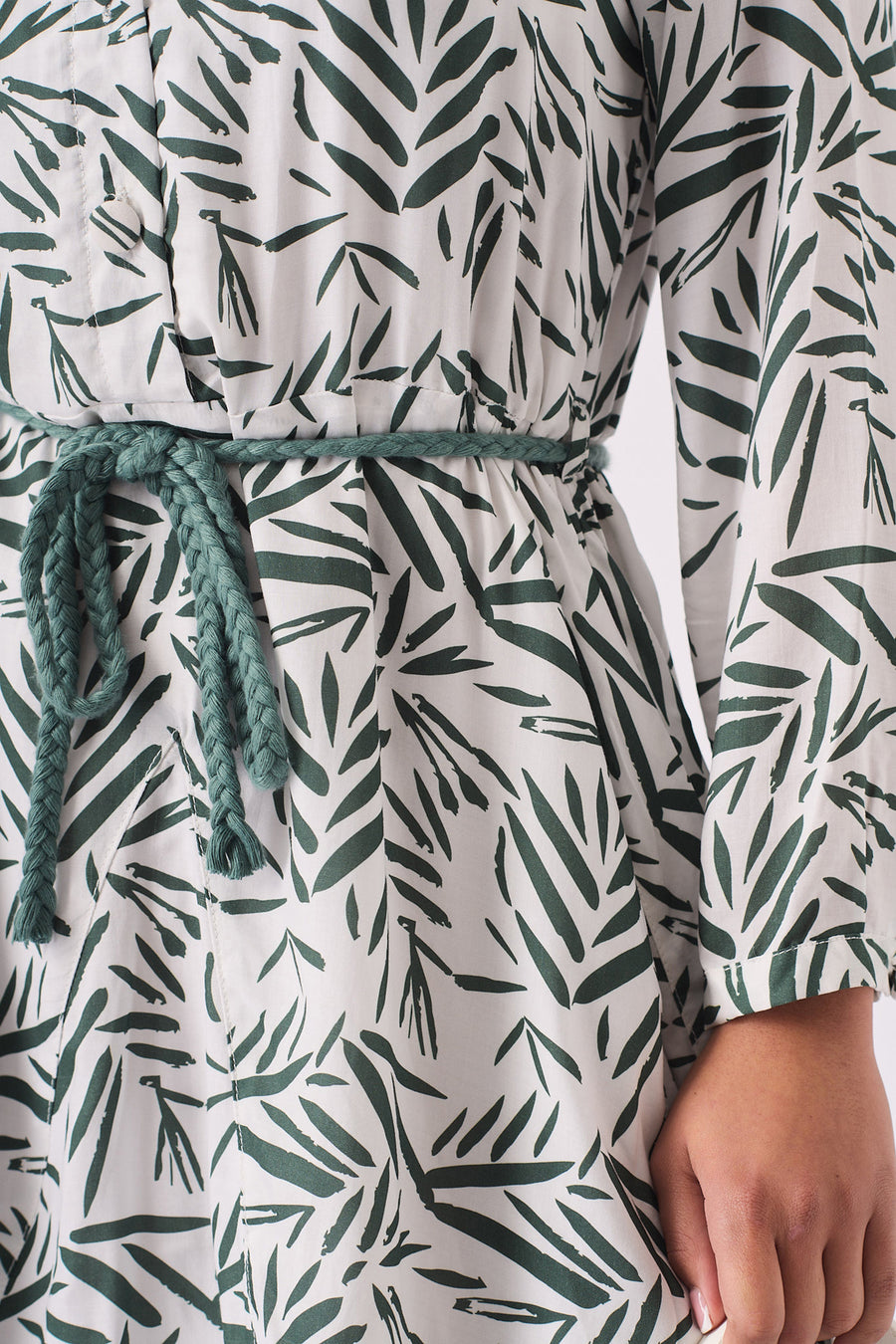 SKATER FLUTER DRESS WITH BELT TIE - GREEN -  Women's Dresses