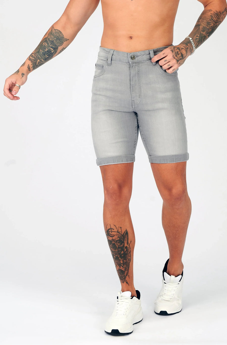SKINNY DENIM SHORTS - GREY -  Men's Denim Shorts