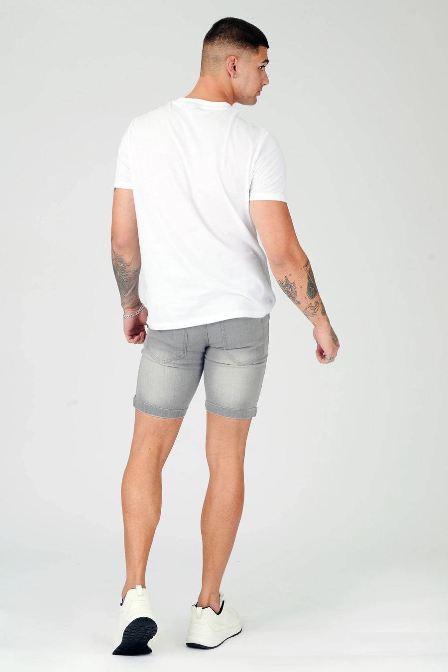 SKINNY DENIM SHORTS - GREY -  Men's Denim Shorts