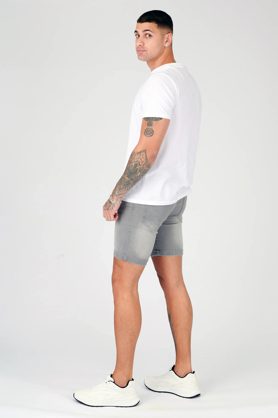 SKINNY DENIM SHORTS - GREY -  Men's Denim Shorts