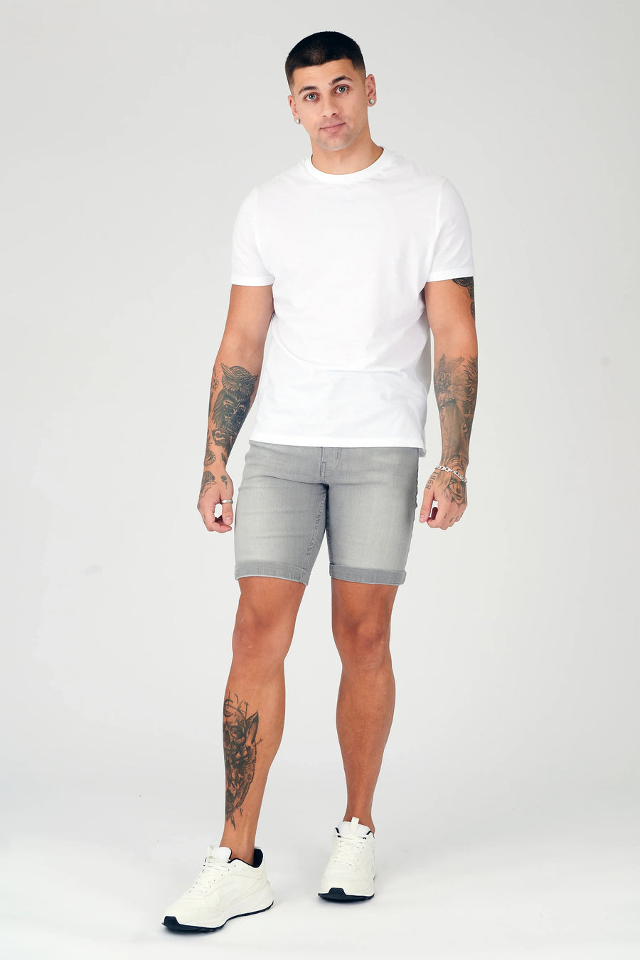 SKINNY DENIM SHORTS - GREY -  Men's Denim Shorts
