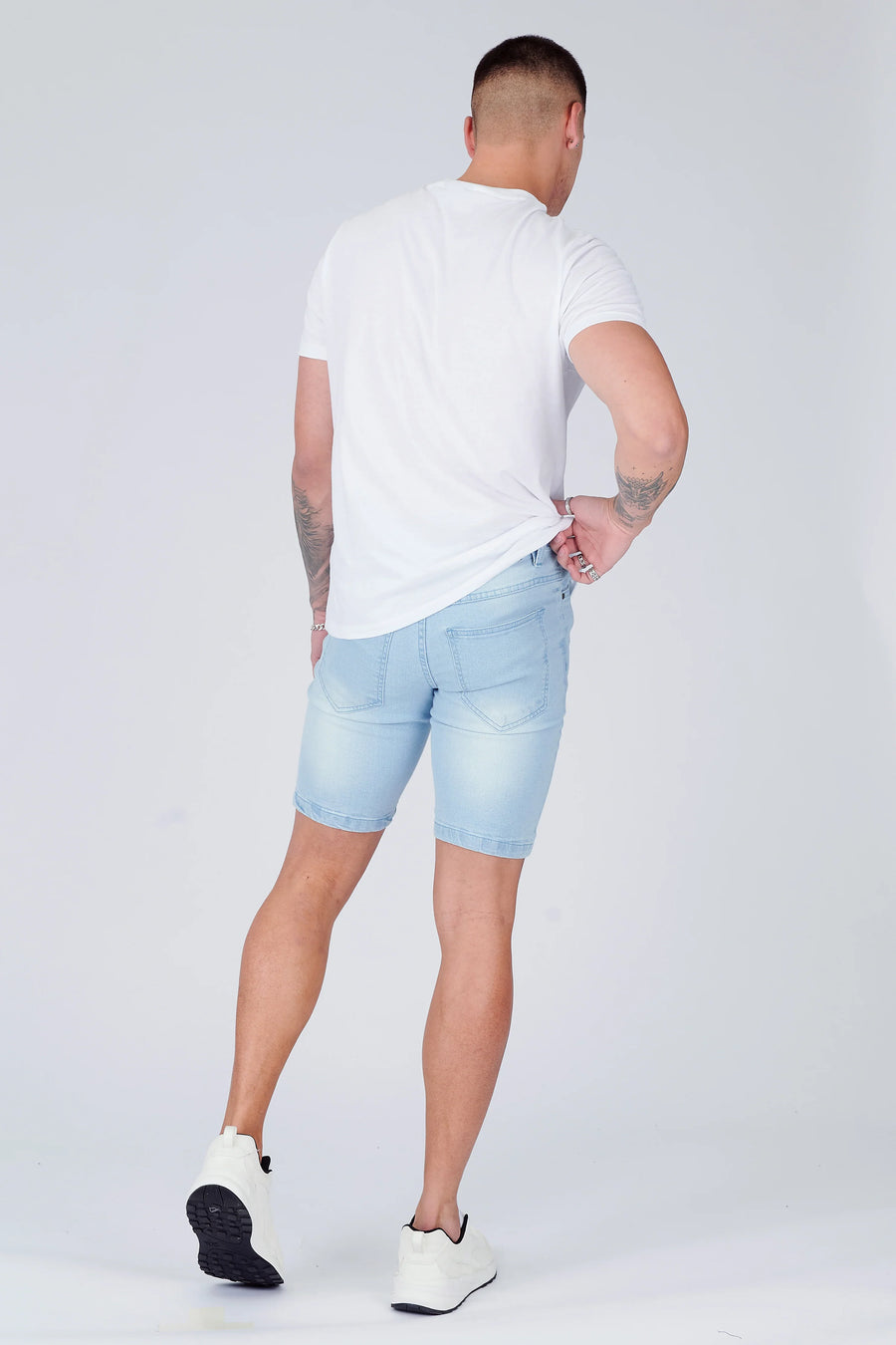 SKINNY DENIM SHORTS - LIGHT BLUE WASH -  Men's Denim Shorts