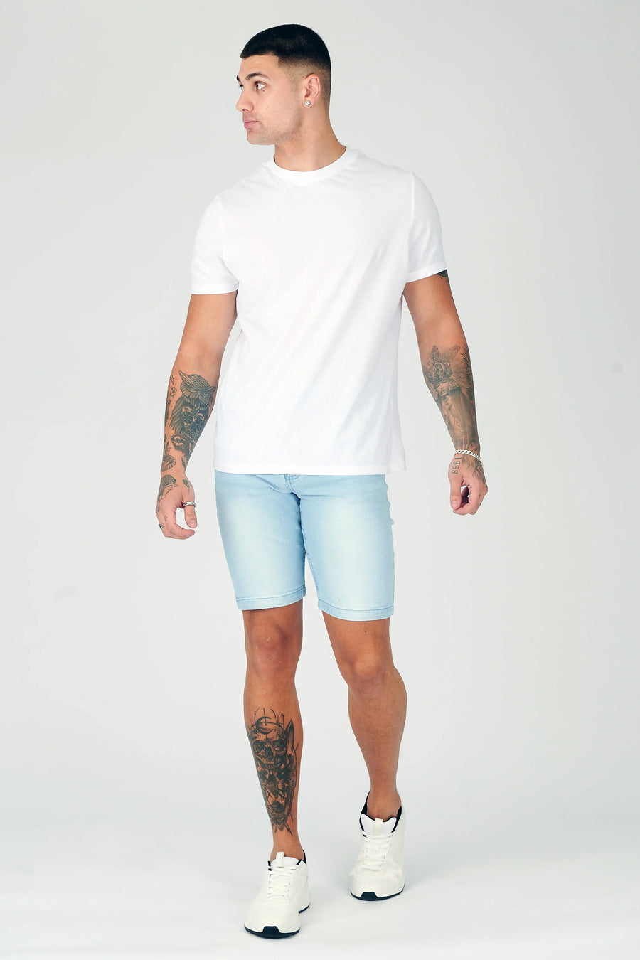 SKINNY DENIM SHORTS - LIGHT BLUE WASH -  Men's Denim Shorts