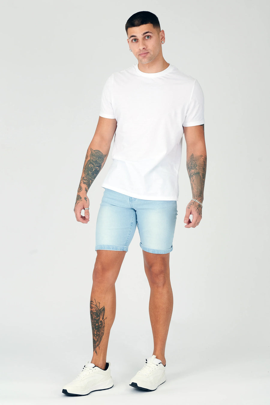 SKINNY DENIM SHORTS - LIGHT BLUE WASH -  Men's Denim Shorts