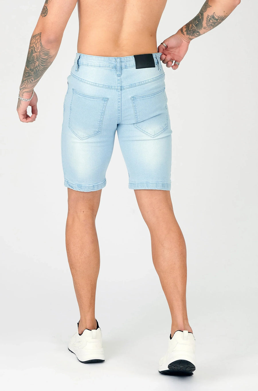 SKINNY DENIM SHORTS - LIGHT BLUE WASH -  Men's Denim Shorts
