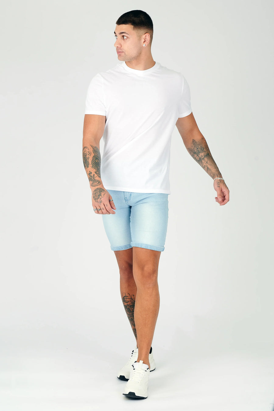 SKINNY DENIM SHORTS - LIGHT BLUE WASH -  Men's Denim Shorts
