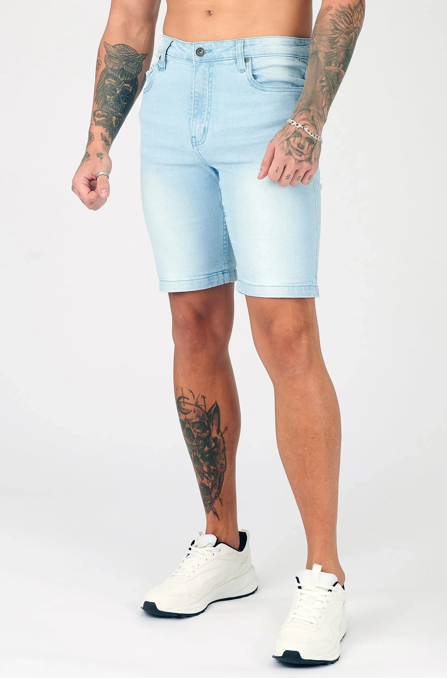 SKINNY DENIM SHORTS - LIGHT BLUE WASH -  Men's Denim Shorts