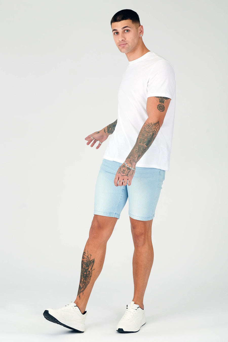 SKINNY DENIM SHORTS - LIGHT BLUE WASH -  Men's Denim Shorts