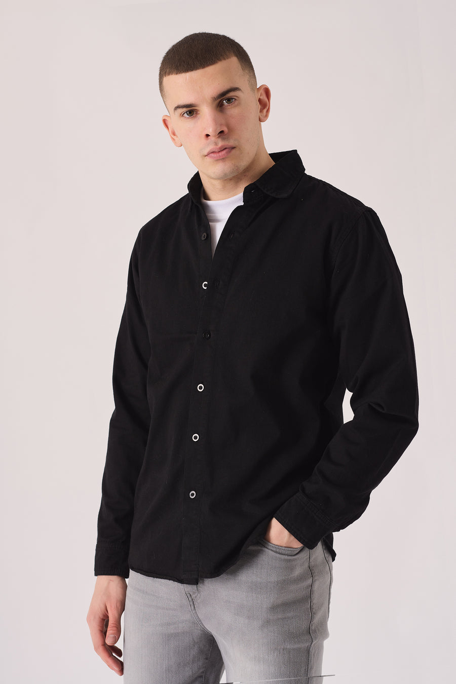 SLIM FIT DENIM SHIRT - BLACK -  Men's Denim Shirts