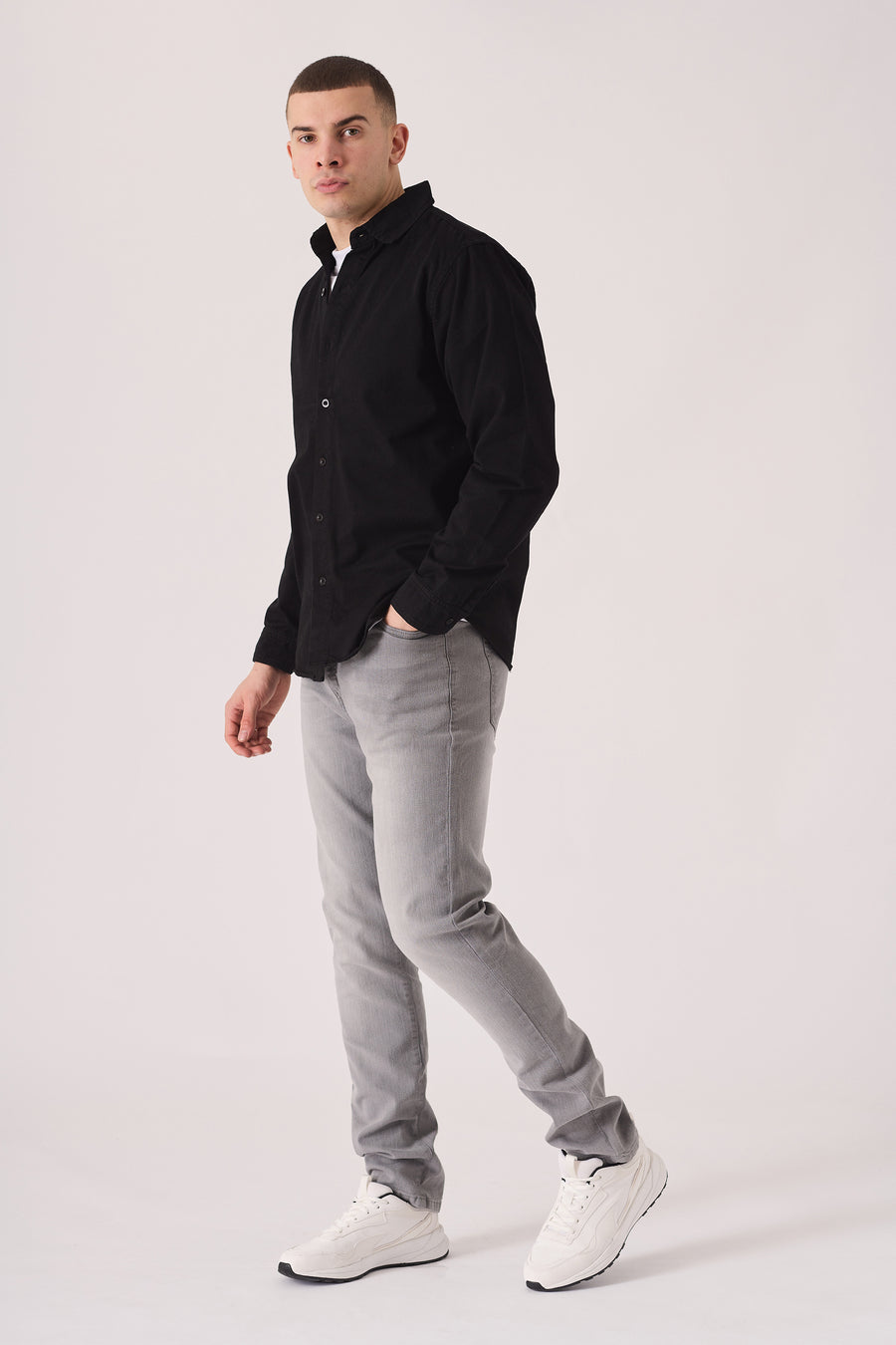 SLIM FIT DENIM SHIRT - BLACK -  Men's Denim Shirts