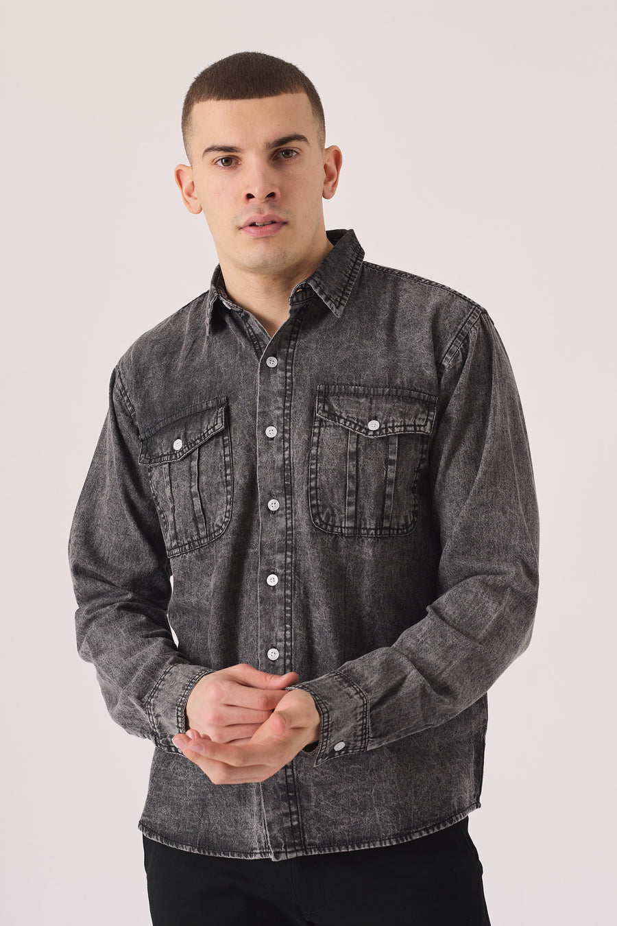 SLIM FIT DENIM SHIRT - GREY ACID WASH -  Men's Denim Shirts