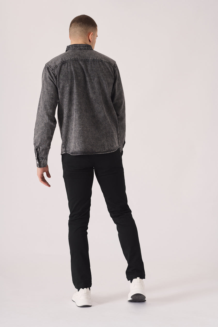 SLIM FIT DENIM SHIRT - GREY ACID WASH -  Men's Denim Shirts