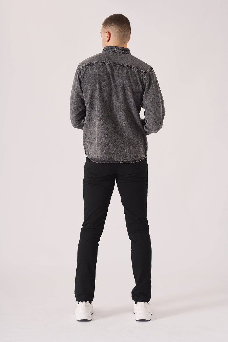SLIM FIT DENIM SHIRT - GREY ACID WASH -  Men's Denim Shirts