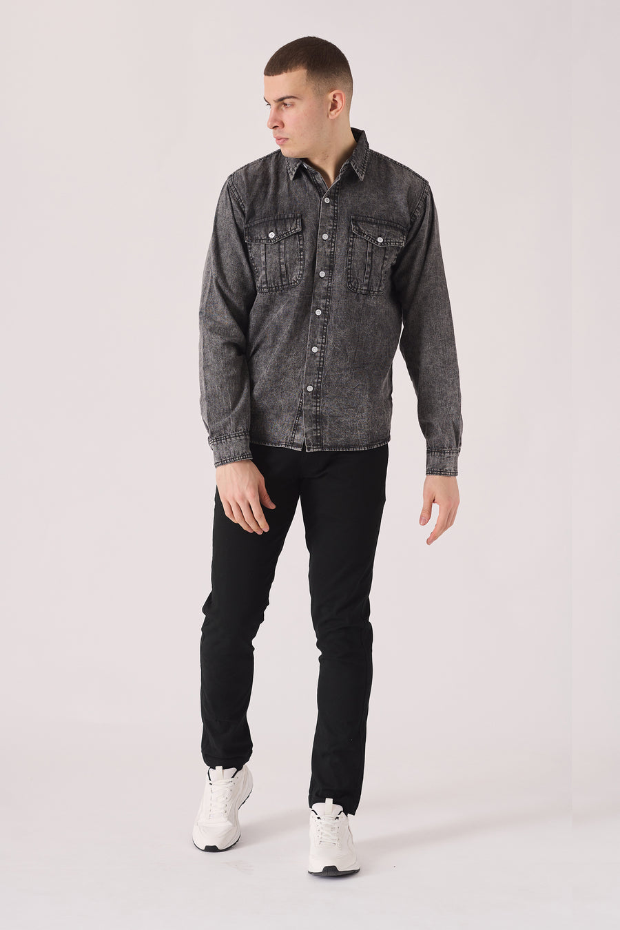 SLIM FIT DENIM SHIRT - GREY ACID WASH -  Men's Denim Shirts