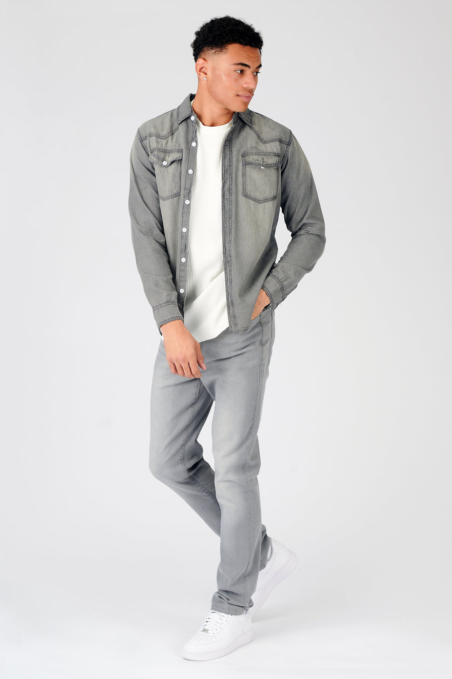 SLIM FIT DENIM SHIRT - GREY WASH -  Men's Denim Shirts