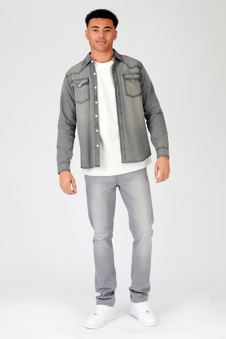 SLIM FIT DENIM SHIRT - GREY WASH -  Men's Denim Shirts