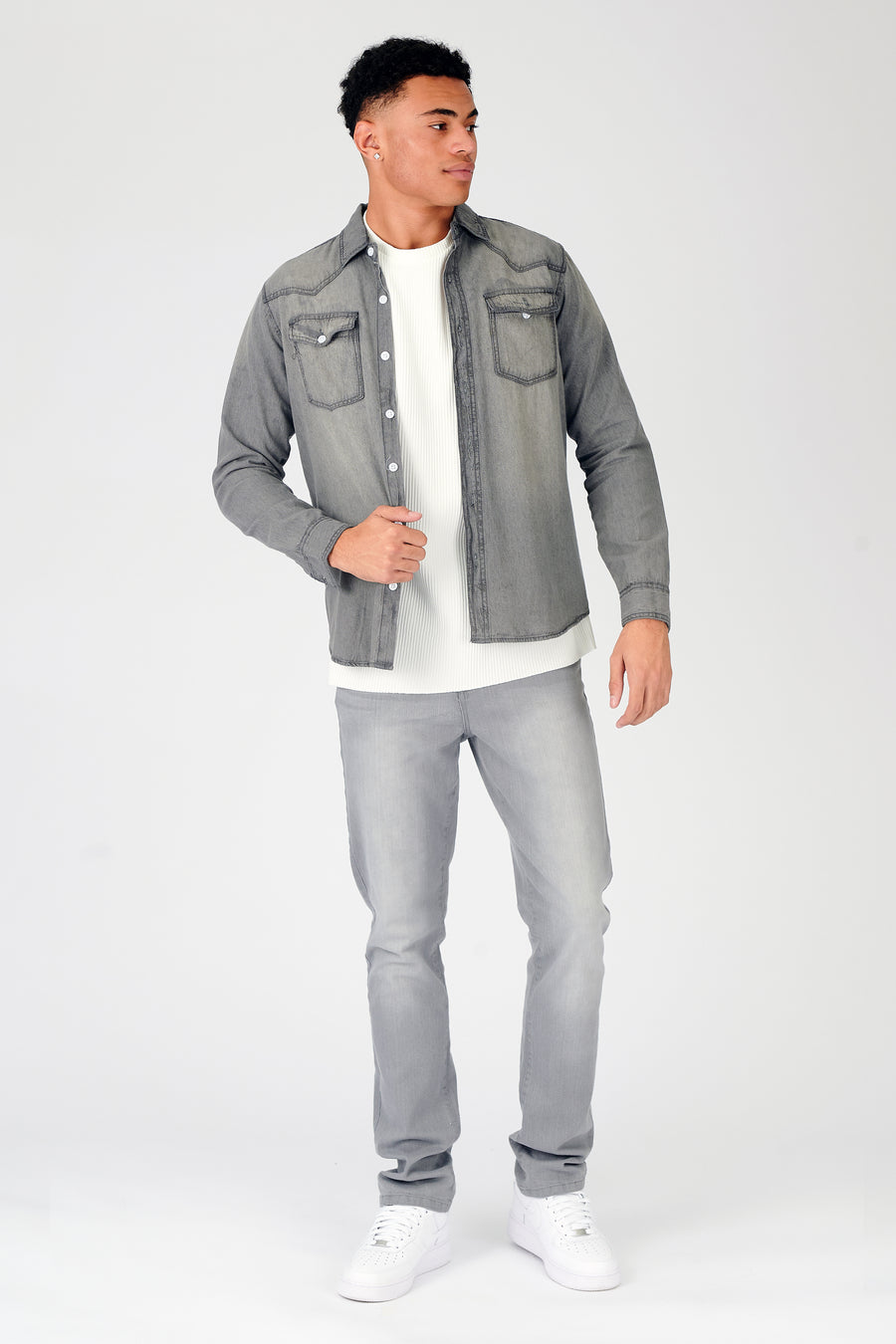 SLIM FIT DENIM SHIRT - GREY WASH -  Men's Denim Shirts