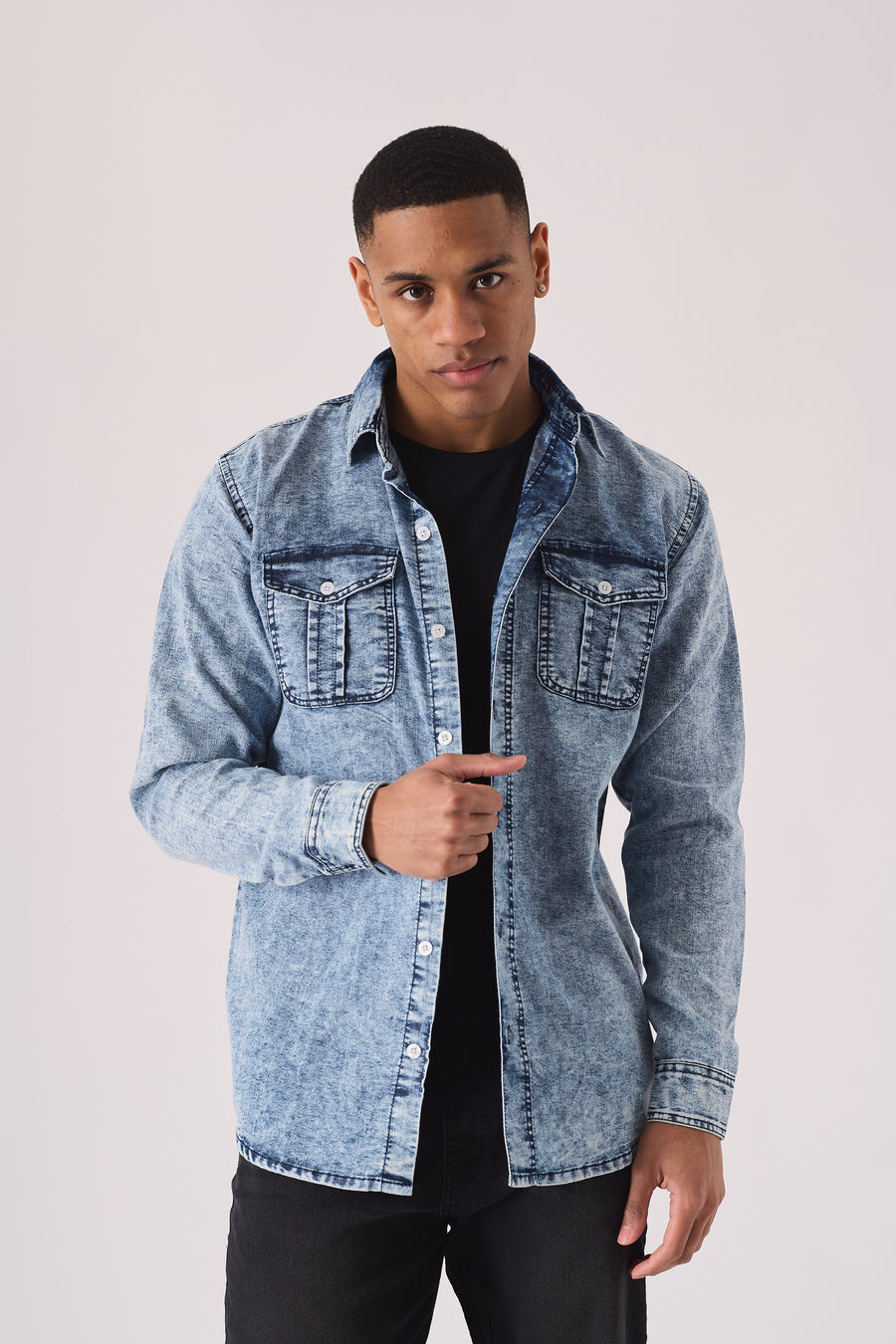 SLIM FIT DENIM SHIRT - LIGHT BLUE ACID WASH -  Men's Denim Shirts