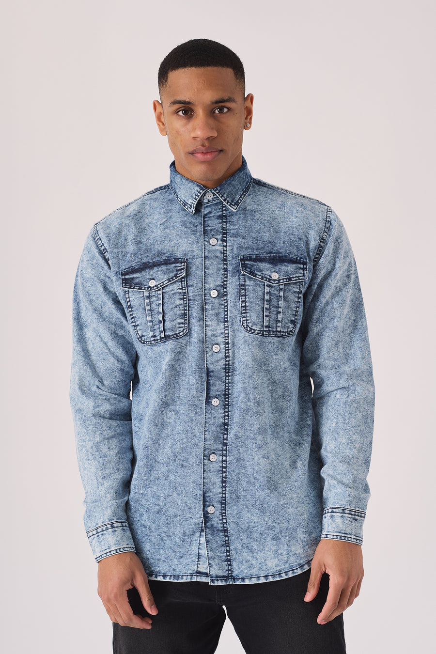 SLIM FIT DENIM SHIRT - LIGHT BLUE ACID WASH -  Men's Denim Shirts