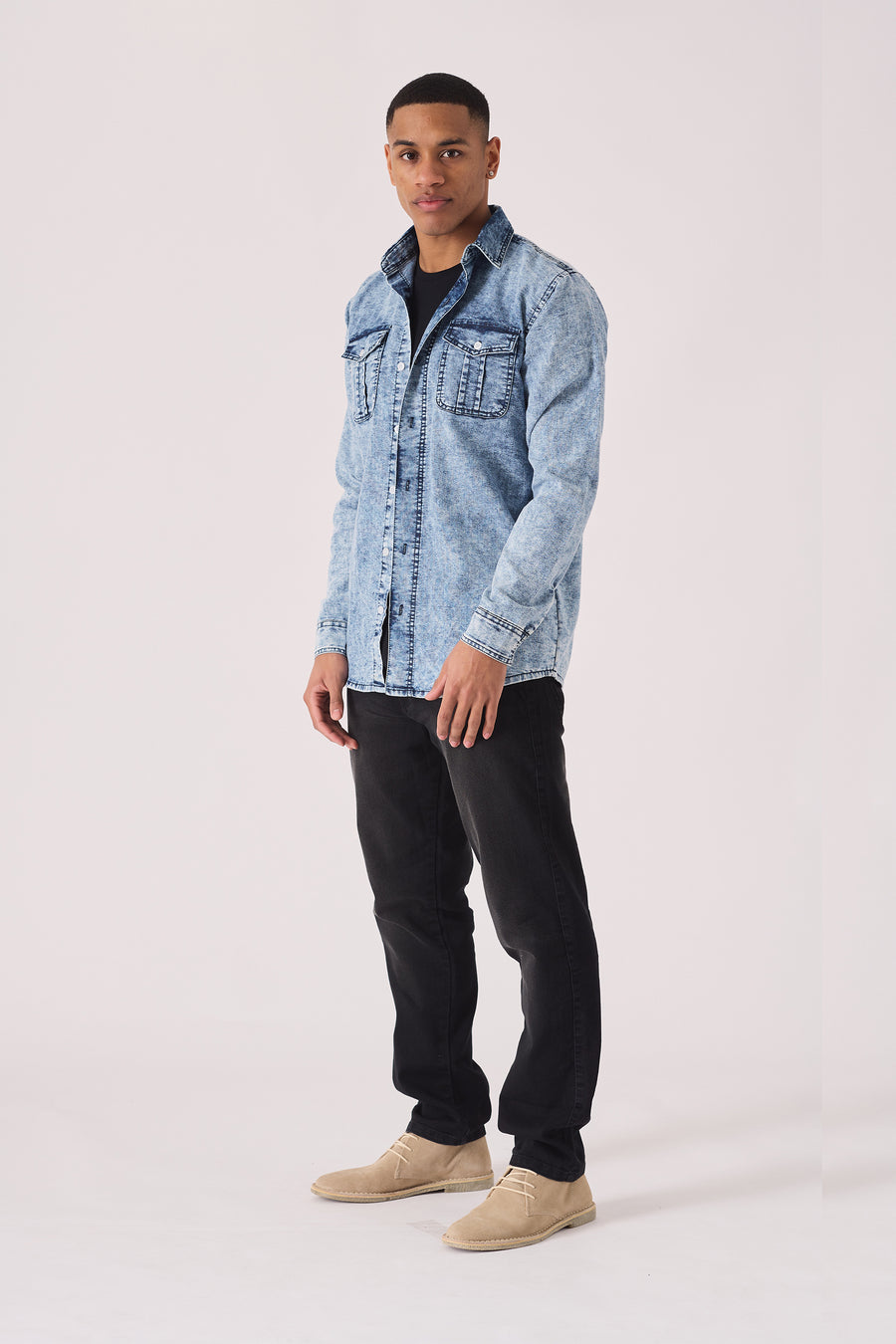 SLIM FIT DENIM SHIRT - LIGHT BLUE ACID WASH -  Men's Denim Shirts