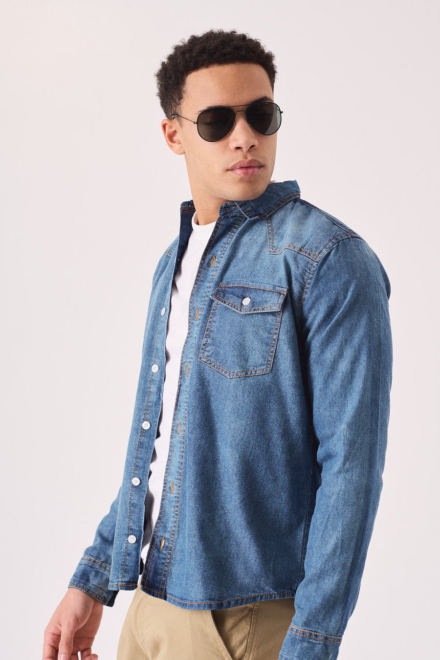 SLIM FIT DENIM SHIRT - MID BLUE WASH -  Men's Denim Shirts
