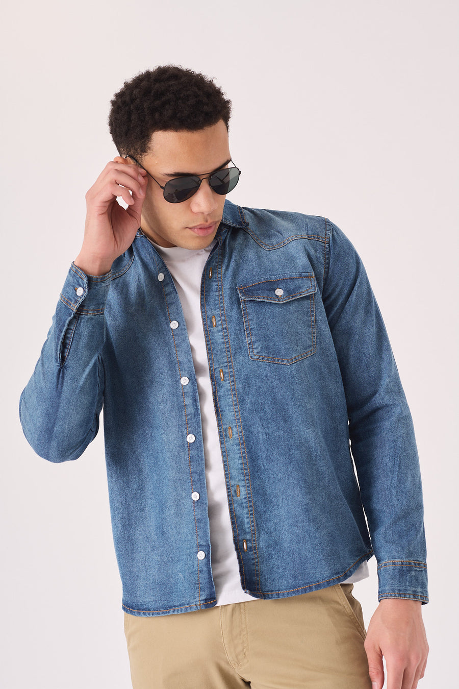 SLIM FIT DENIM SHIRT - MID BLUE WASH -  Men's Denim Shirts