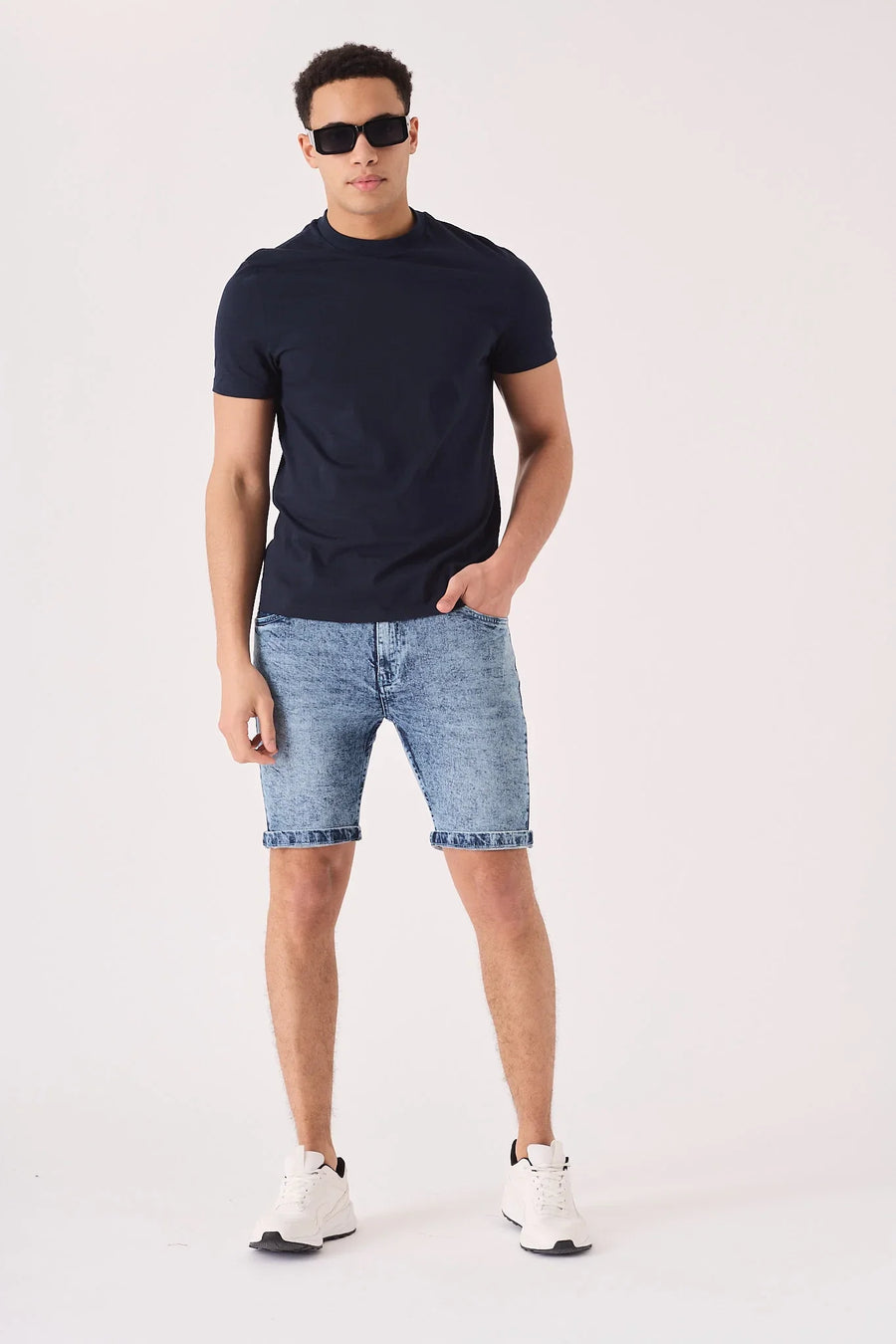 SLIM FIT DENIM SHORTS - BLUE ACID WASH -  Men's Denim Shorts