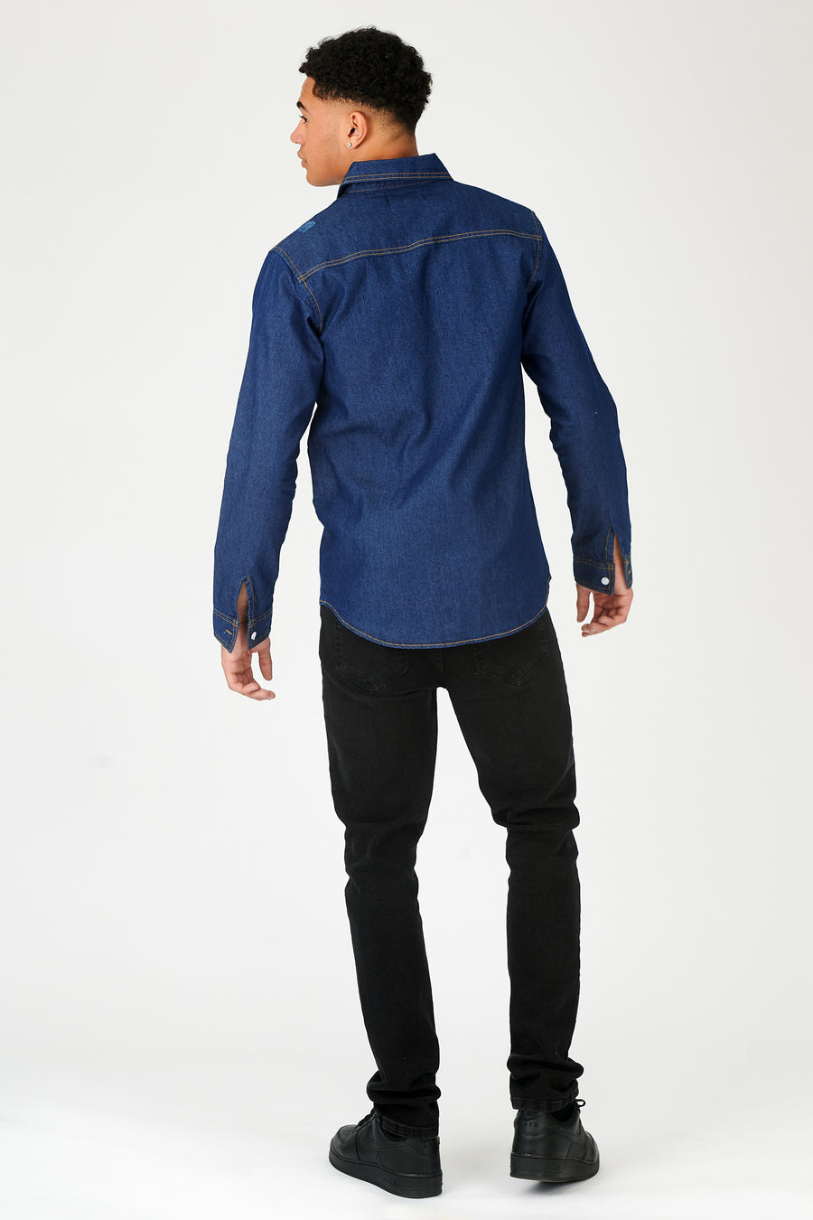 SLIM FIT DISTRESSED DENIM SHIRT - SHADED INDIGO BLUE -  Men's Denim Shirts