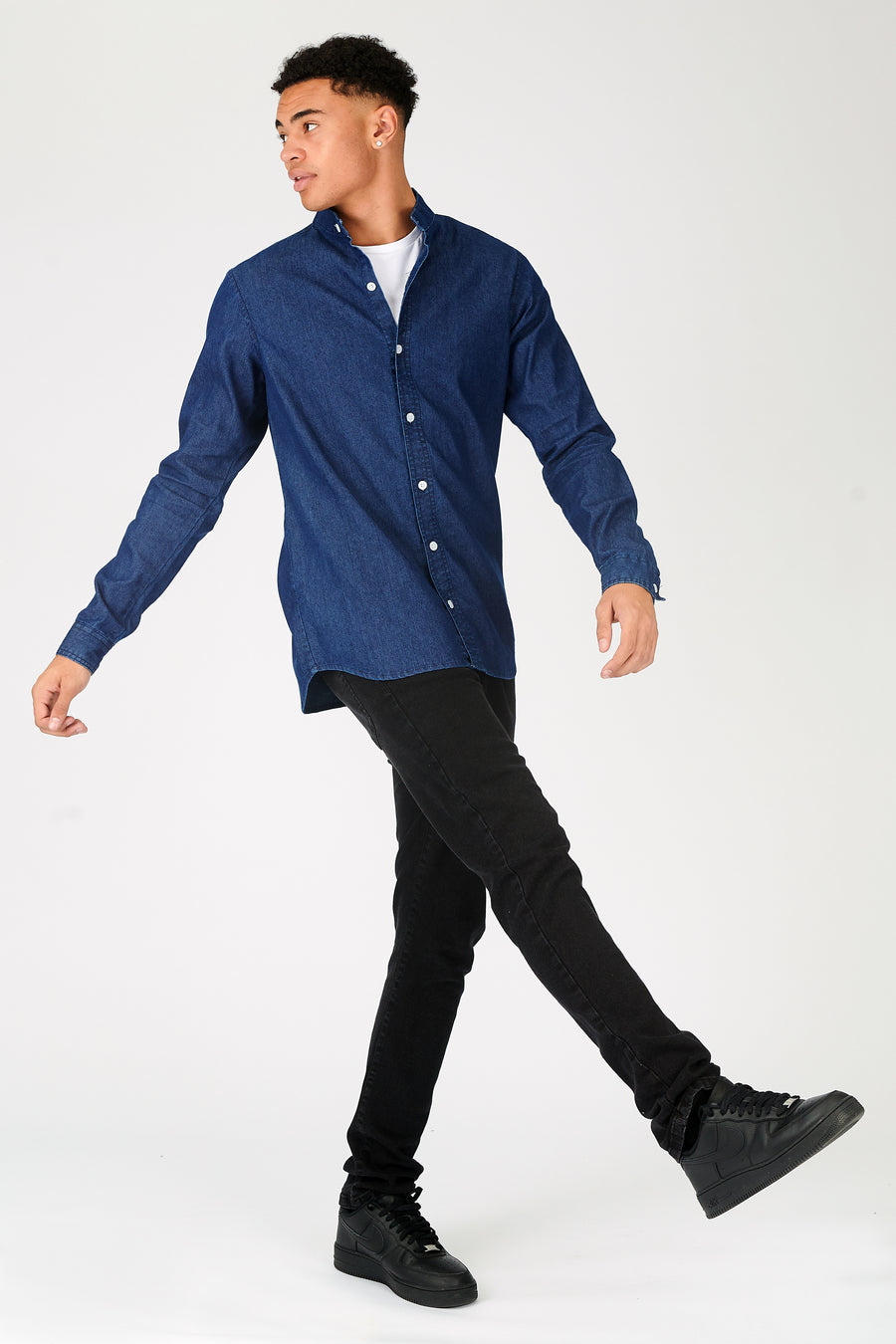 SLIM FIT GRANDAD COLLAR DENIM SHIRT - INDIGO BLUE -  Men's Denim Shirts