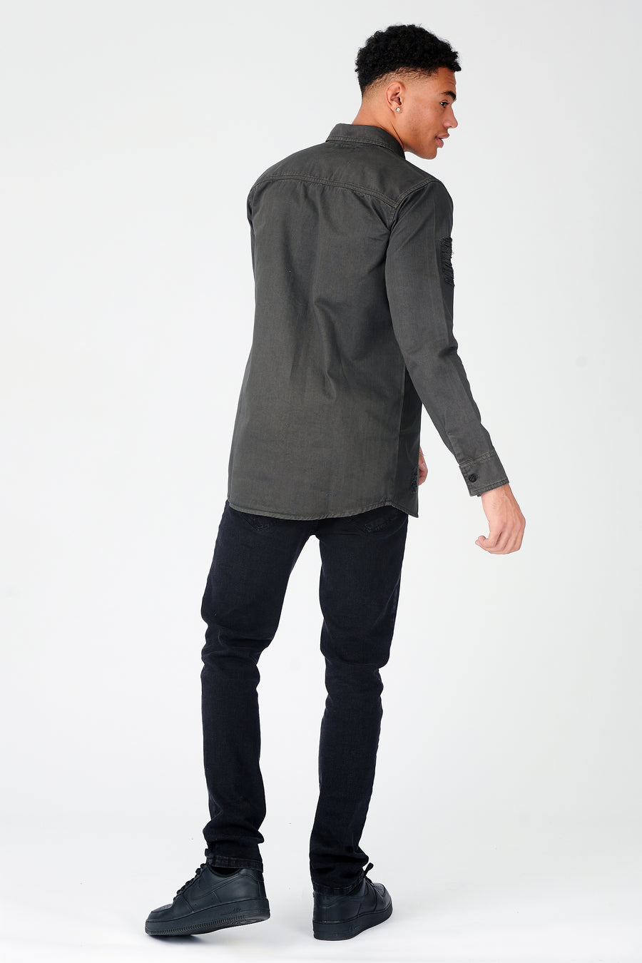 SLIM FIT RIPPED DENIM SHIRT - CHARCOAL -  Men's Denim Shirts