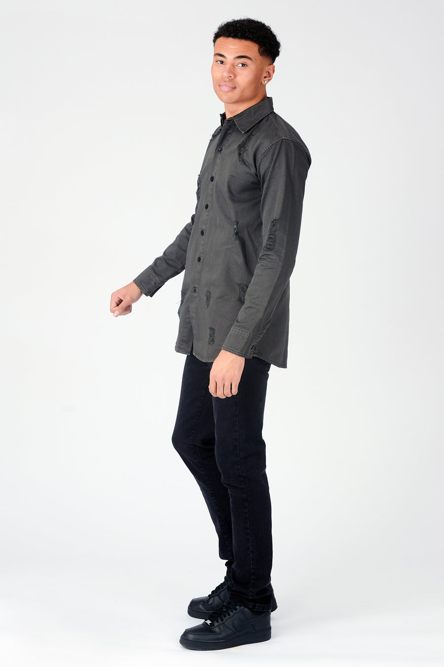 SLIM FIT RIPPED DENIM SHIRT - CHARCOAL -  Men's Denim Shirts