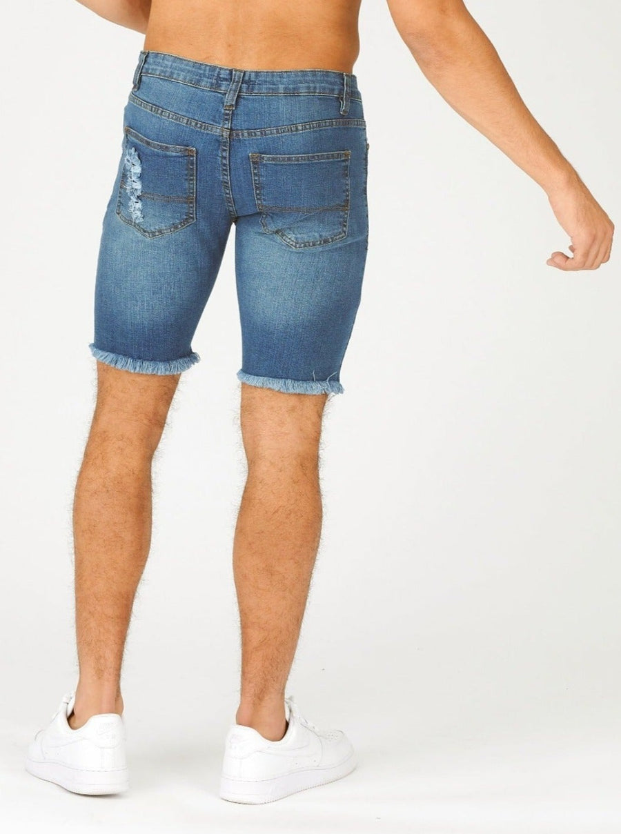 SLIM FIT RIPPED DENIM SHORTS - LIGHT BLUE -  Men's Denim Shorts