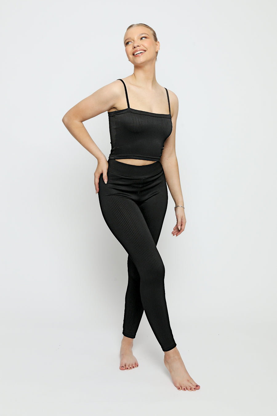 TEXTURED STRIPE LEGGING - BLACK -  Women's Athleisure Leggings